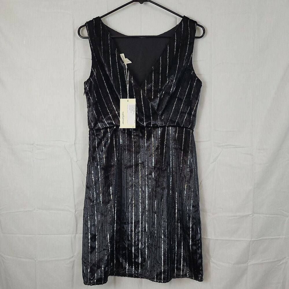 The Korner Womens Black Surplice Neck Sleeveless‎ Shift Dress Size Small